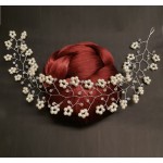 Accesoriu modern pentru decor par WED18 Argintiu cu cristale si perle de 35cm Accesoriu modern pentru decor par WED18 Argintiu cu cristale si perle de 35cm